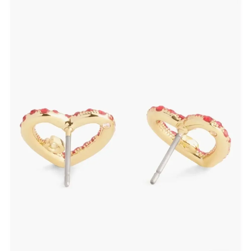New Coach Faux Stone Pave Heart Red Stud Earrings Holiday Christmas Box - Picture 3 of 7